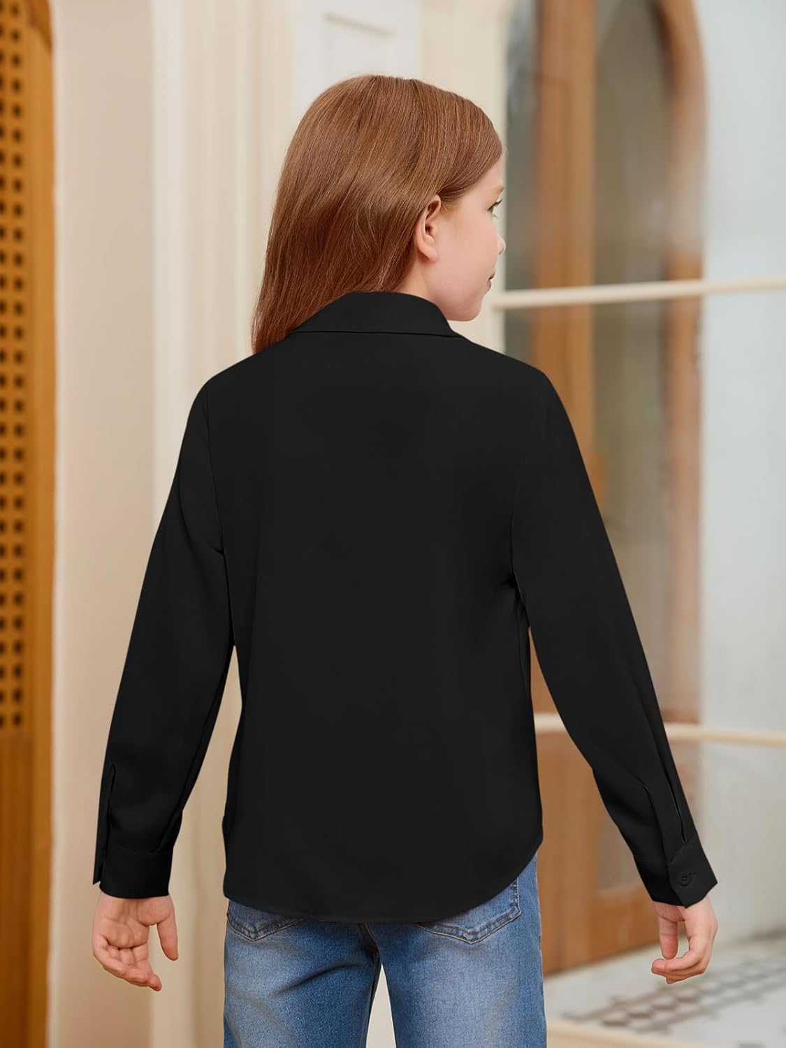 Haloumoning Girls Button Down Shirts Kids Long Sleeve Dress Shirts School Uniform Blouse 5-14 Years - Image 4