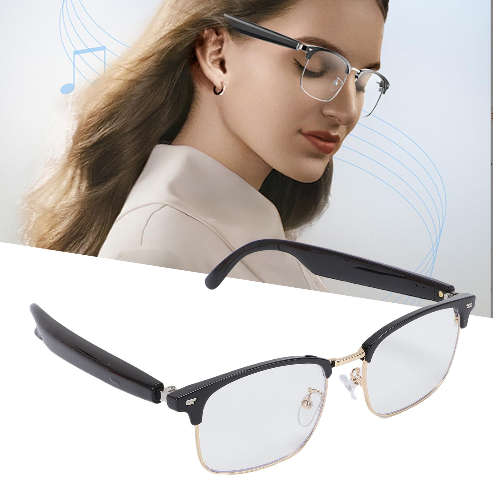 ASHATA Smart Gläser mit Bluetooth 5.3, Dual Lautsprecher, für Alltag und | Audio Glasses with Mic, Noise Reduction, Touch Control, Blue Light Blocking, for Phone Calls