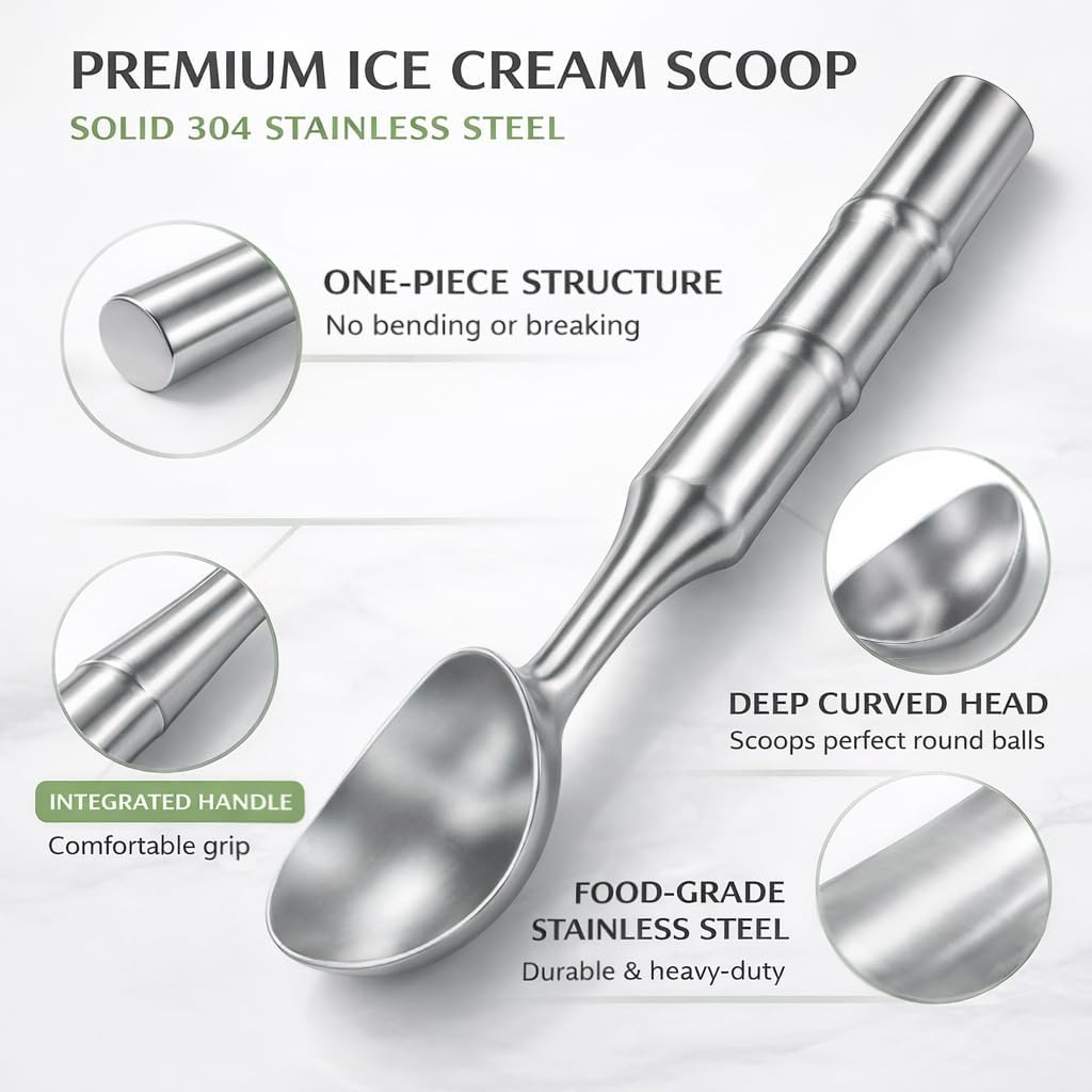 Stainless Steel Ice Cream Scoop, Heavy Duty Scooper, Silver