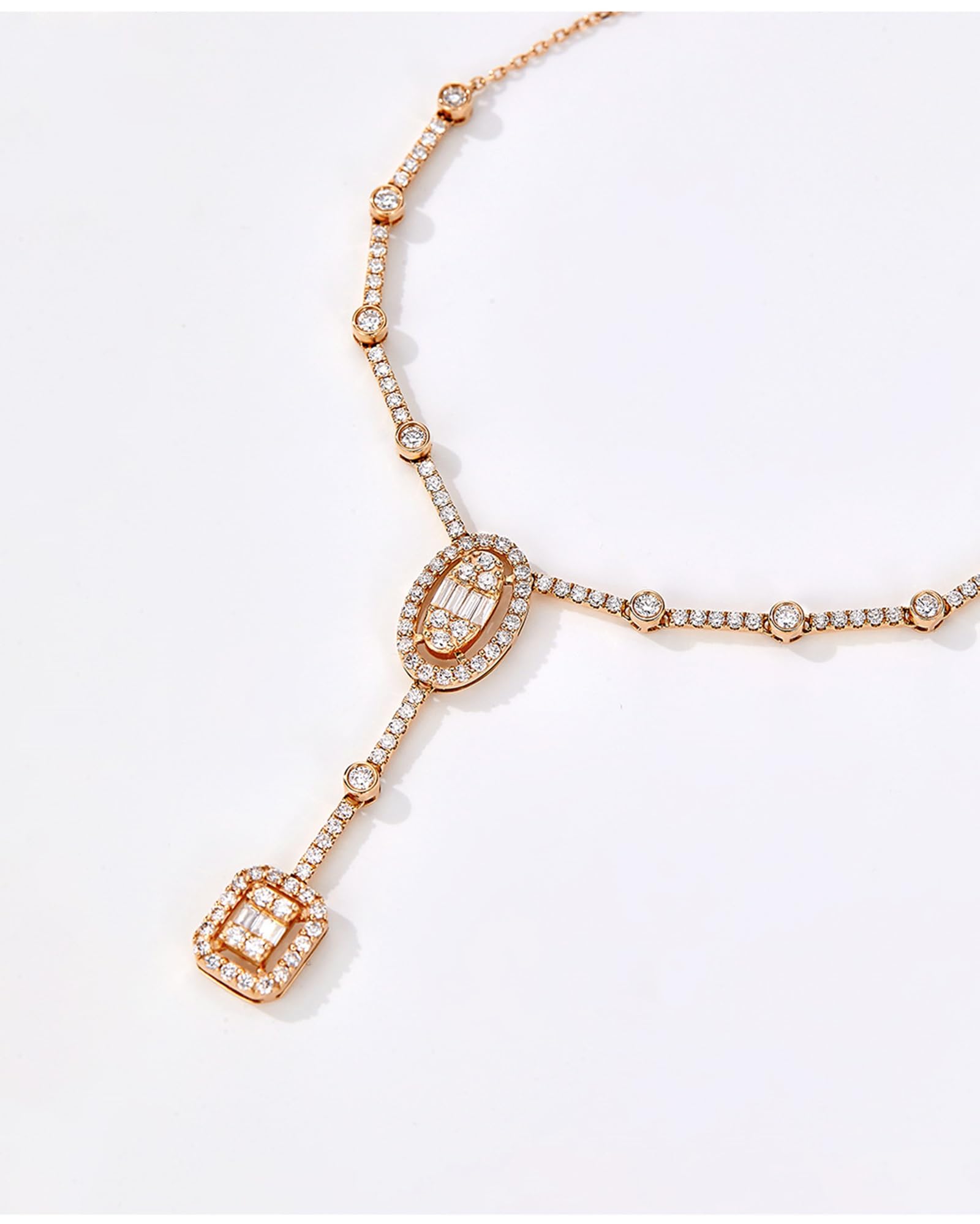 Collares de cadena de oro, collar en Y de oro rosa con diamantes, cadenas largas para mujer