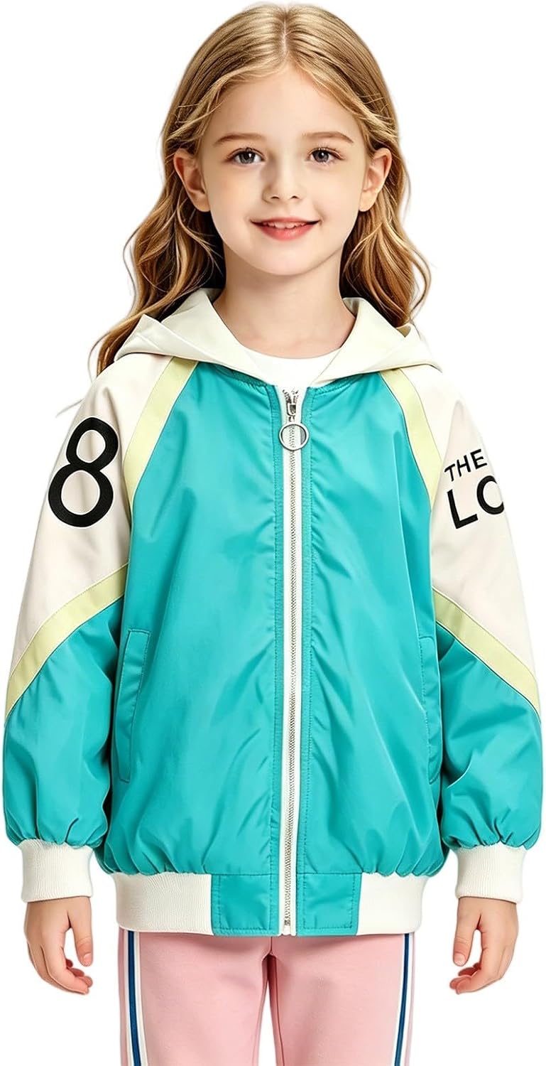 Girls Rain Jacket Zip Up Lightweight Sun Windbreaker Sports Hooded Raincoat | Boys Cute Color Block Waterproof School Coat with Pockets Casual Hiking Outdoor Clothes