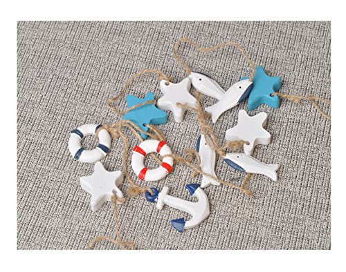 HUANXUN Mediterranean Nautical Fish Net Accessory - Anchor, Shell, Starfish, Fish, Life Ring Buoy Hangings Decorations 10 Pcs Set