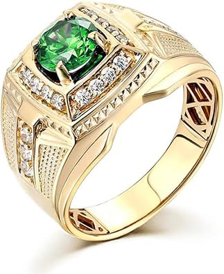10K 14K 18K Real Gold 1-7Carat Emerald Mens Ring Solid Gold Husband Green Emerald Engagement Wedding Anniversary Signet Jewelry for Him Size 4-16