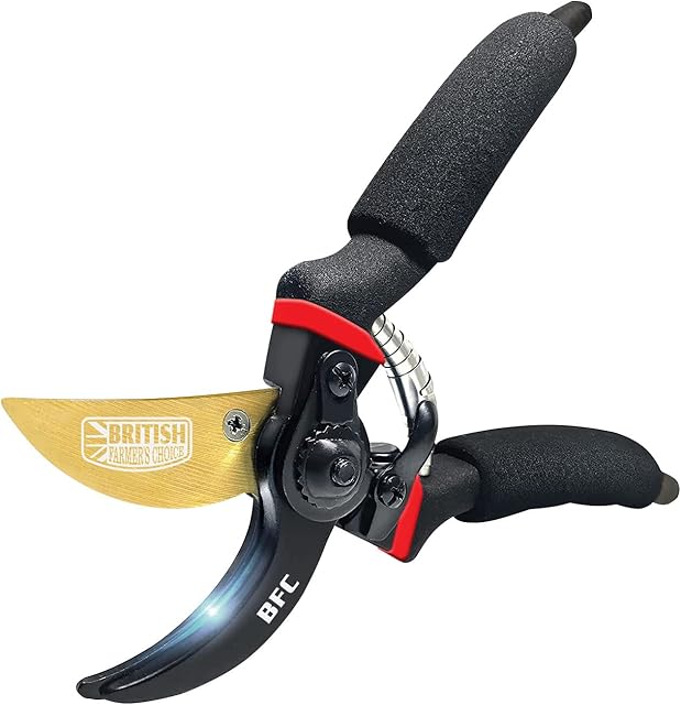 BRITISH FARMER'S CHOICE 8 Premium Secateurs Pruning Shears, Titanium Bypass Garden Tool, Blade Plant Clippers, Hand Pruners, Scissors for Plants, Rose, Flowers, Hedge Shears (Gold) (GS-Britsh-01)