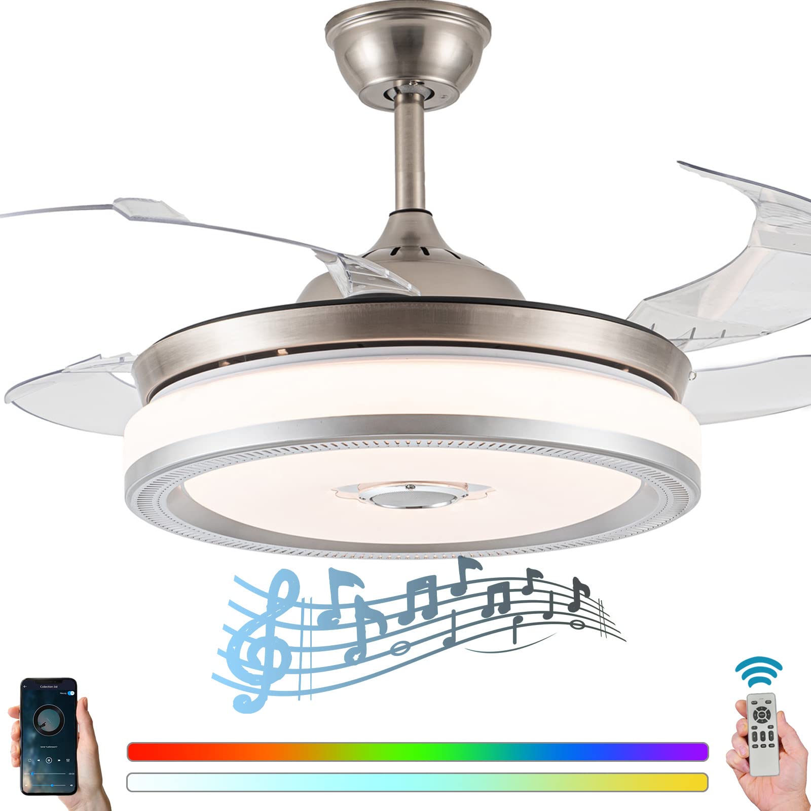AONNTOO Smart Ceiling Fan with Lights, 42 Inch Retractable Chandelier