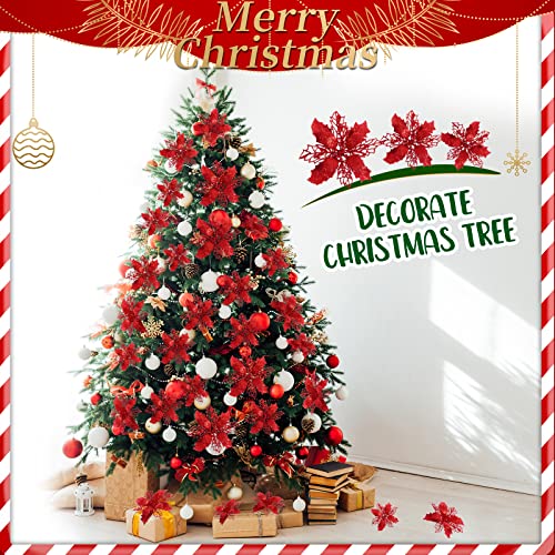 Canlierr 90 Pcs Bulk Christmas Poinsettia Flowers Decorations With Clips And Stems Christmas Tree Ornaments Glitter Poinsettia For Xmas Wedding Party Holiday Wreath New Year (Red) #TOP2