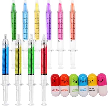 4 Syringe Pens + 6 Pill Pens + 6 Syringe Highlighters Fluorescent Watercolor Pen 16 PCS