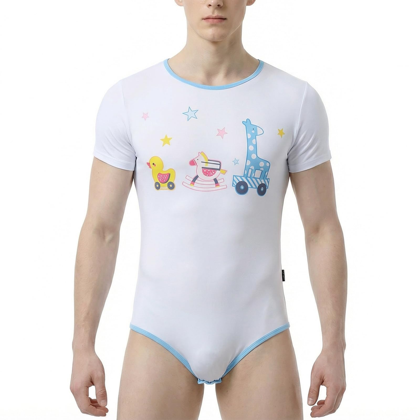 CutiePlusU Combinaison Homme en Coton à Boutons à l'entrejambe – Body Une-Pièce Adulte pour Homme avec Imprimé