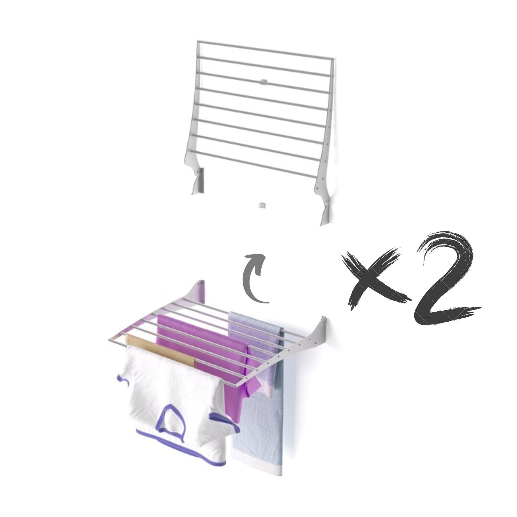 2X Foxydry Fold 62 Cm GreyWall-Mounted Clothes DryerSpace-Saving Laundry Rack