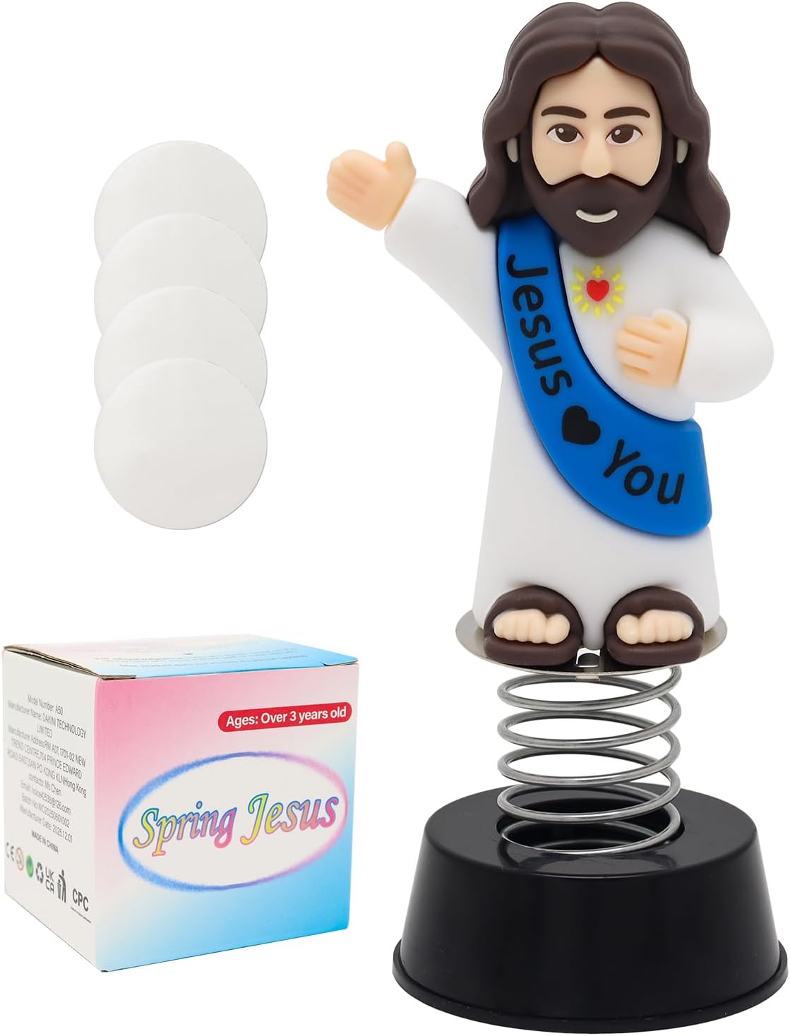 Yelakey Dashboard Jesus Dancer Blue Jesus Bobblehead with Smile Face Blessing You Car Accessory with Sticky Pad for Christian Drivers Religious Believers Home Decoration