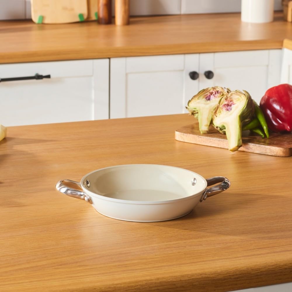 Karaca Cream Swiss Crystal Almond 20 Cm Non‑Stick Induction Shallow Pan With Stainless Steel Handle – Pfas/Pfoa‑Free Ceramic Coating, Dishwasher Safe, Finish
