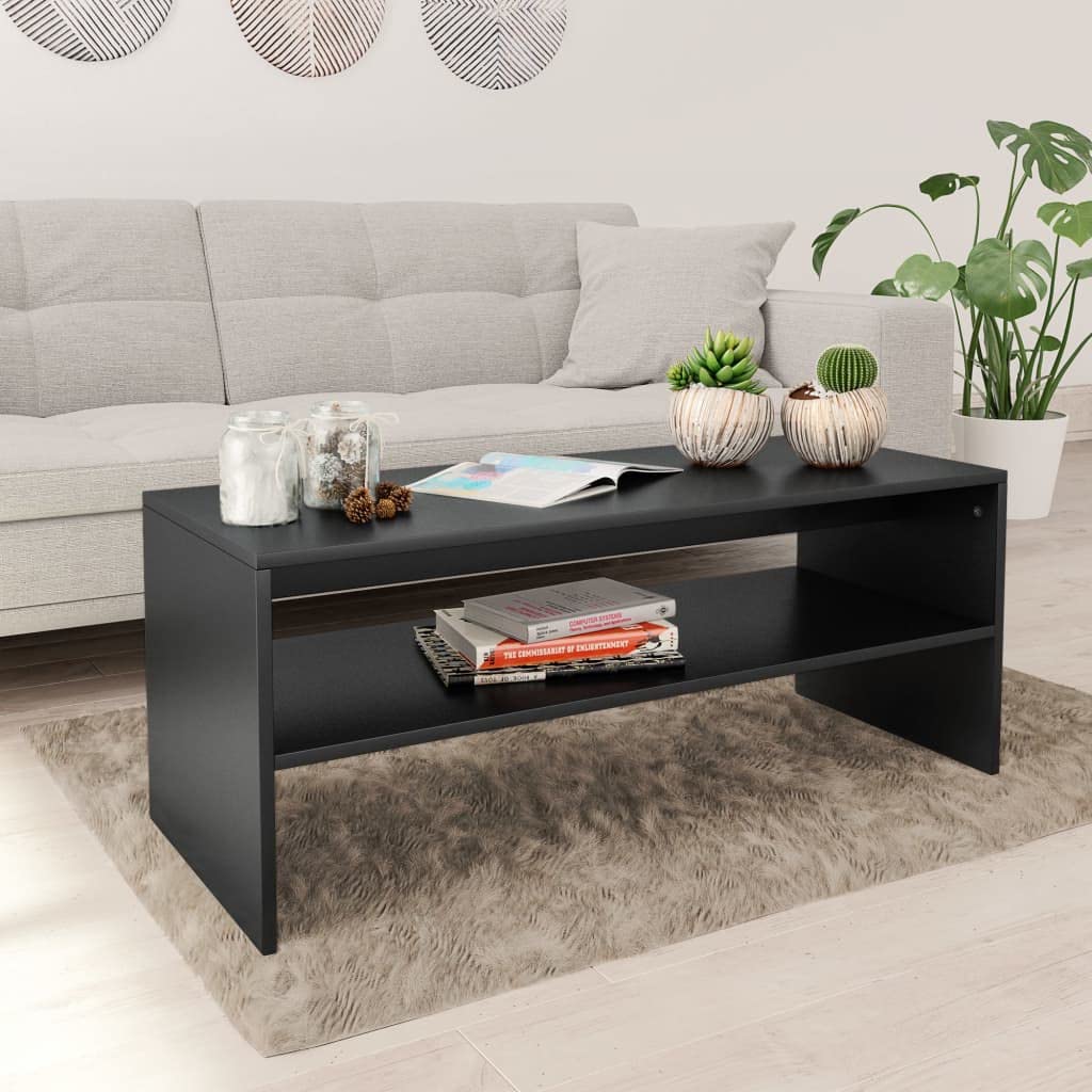 Couchtisch, Schwarz, 100 x 40 x 40 cm, aus mehrschichtigem Holz | Skandinavisches Design, offenes Regal, einfach zu montieren, feuchtes Tuch