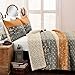 Lush Decor Royal Empire Reversible Cotton Quilt Set - 3 Piece Striped Bedding Set - Bold & Colorful Bohemian Patterns - Soft Cotton Feel - Full/ Queen, Yellow & Gray