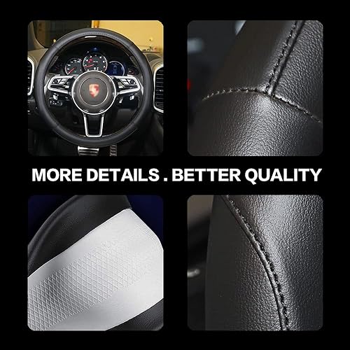 Miniatura 2 de Funda de cuero de microfibra para volante, costuras de color contrastante, protector antideslizante para todos los volantes de tamaño estándar,