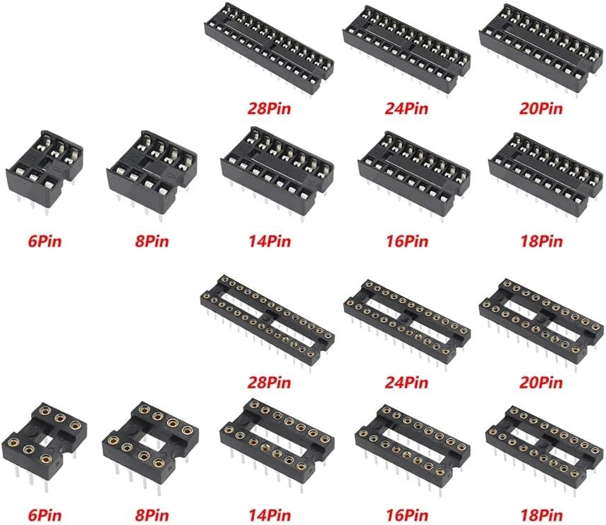 66PCS Round Foot DIP IC Sockets Adaptor Solder Type Socket Kit 6,8,14,16,18,20,24,28 Pin Suite Box
