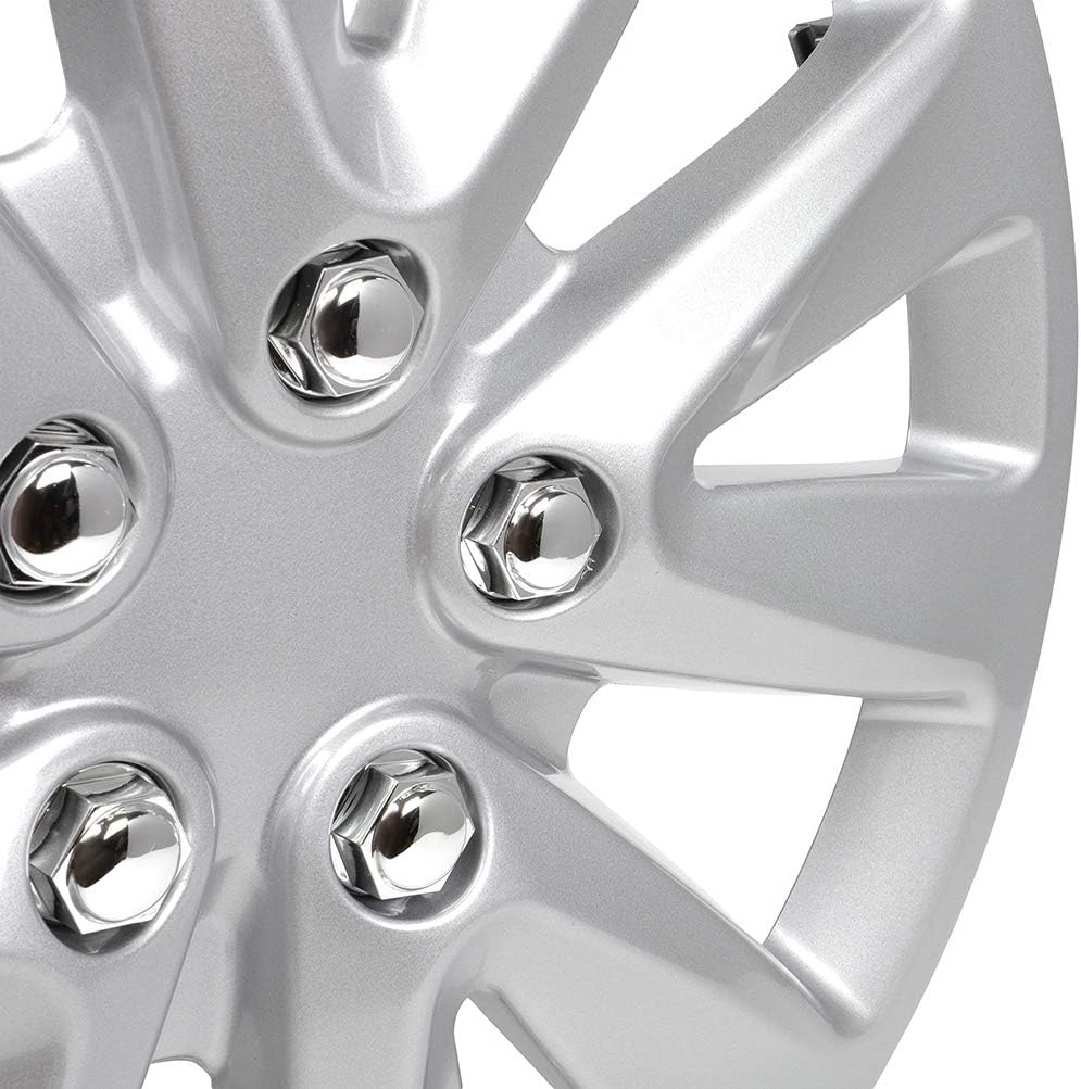 SCITOO(16-Inch) Snap On Hubcap Auto Tire Replacement Exterior Cap Snap On Cars, Trucks, SUVs Silver Wheel Cover Set of 4 Pieces