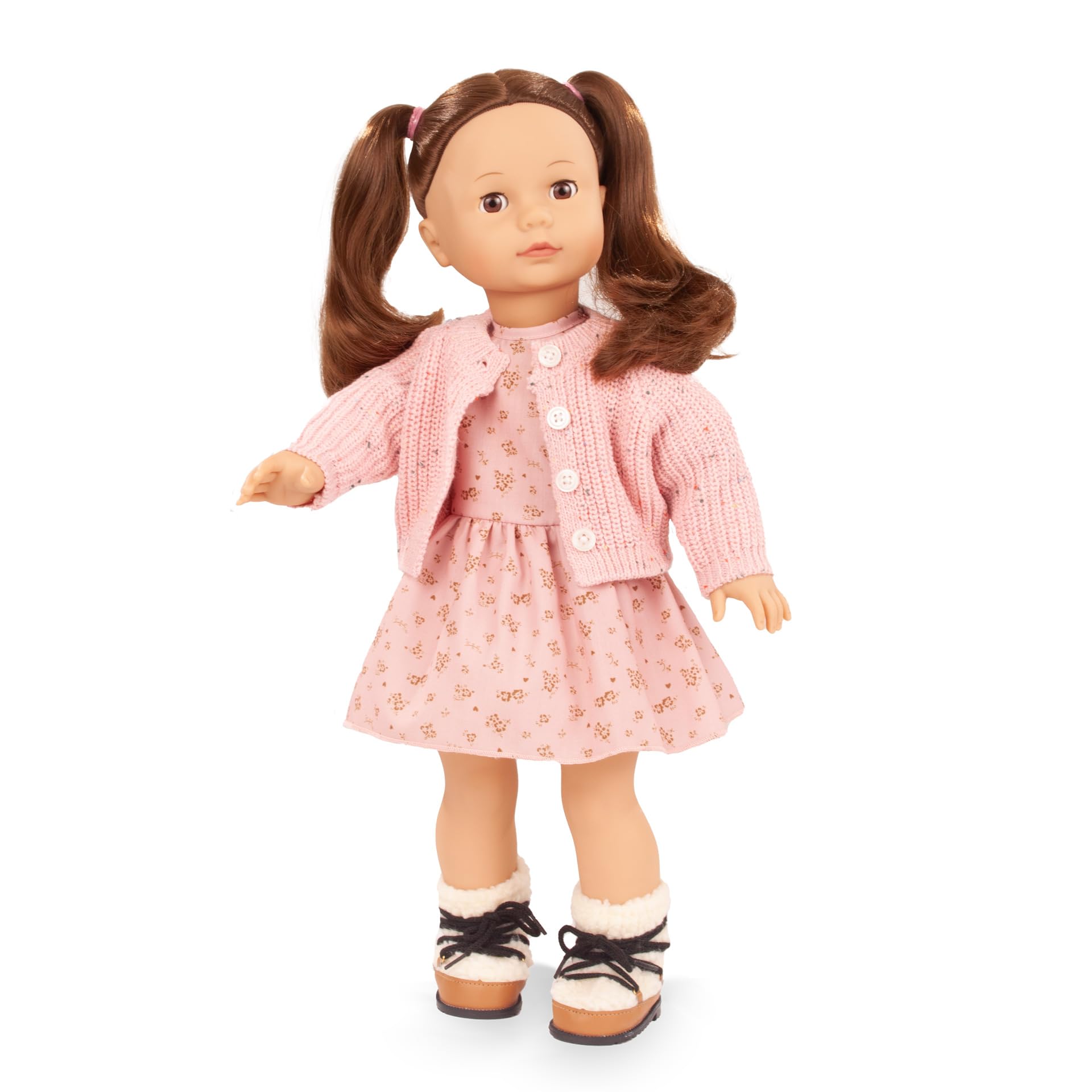 Götz 2690345 Precious Day Girl Elisabeth Millefleur Puppe 46 cm Stehpuppe | 6-tlg, für Kinder ab 3 Jahren, lange braune Haare, braune Schlafaugen, Outfit mit Blumenkleid, frisierbar, Weichkörper
