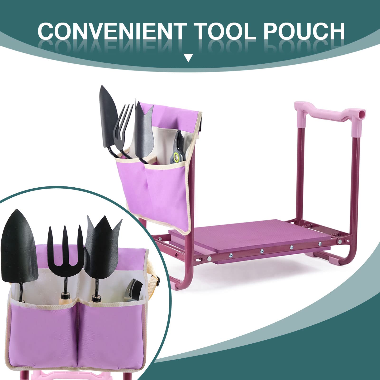 Rodillero portátil plegable para jardín con asas, rodillera de jardín y asiento resistente con bolsa de herramientas para jardinería al aire libre