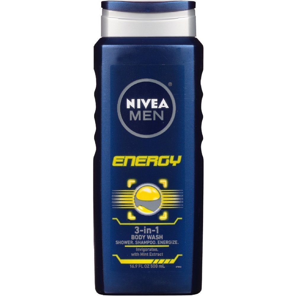 NIVEA FOR MEN 3-in-1 Body Wash Energy 16.90 oz (Pack of 12)
