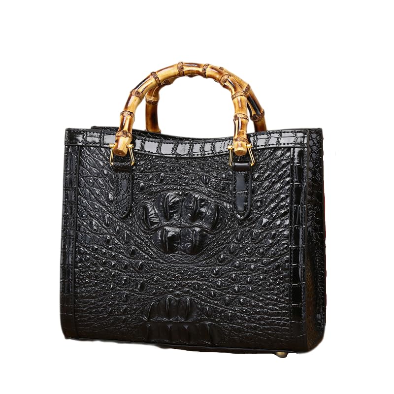 Sac à main à rabat en cuir de crocodile femme anse bambou