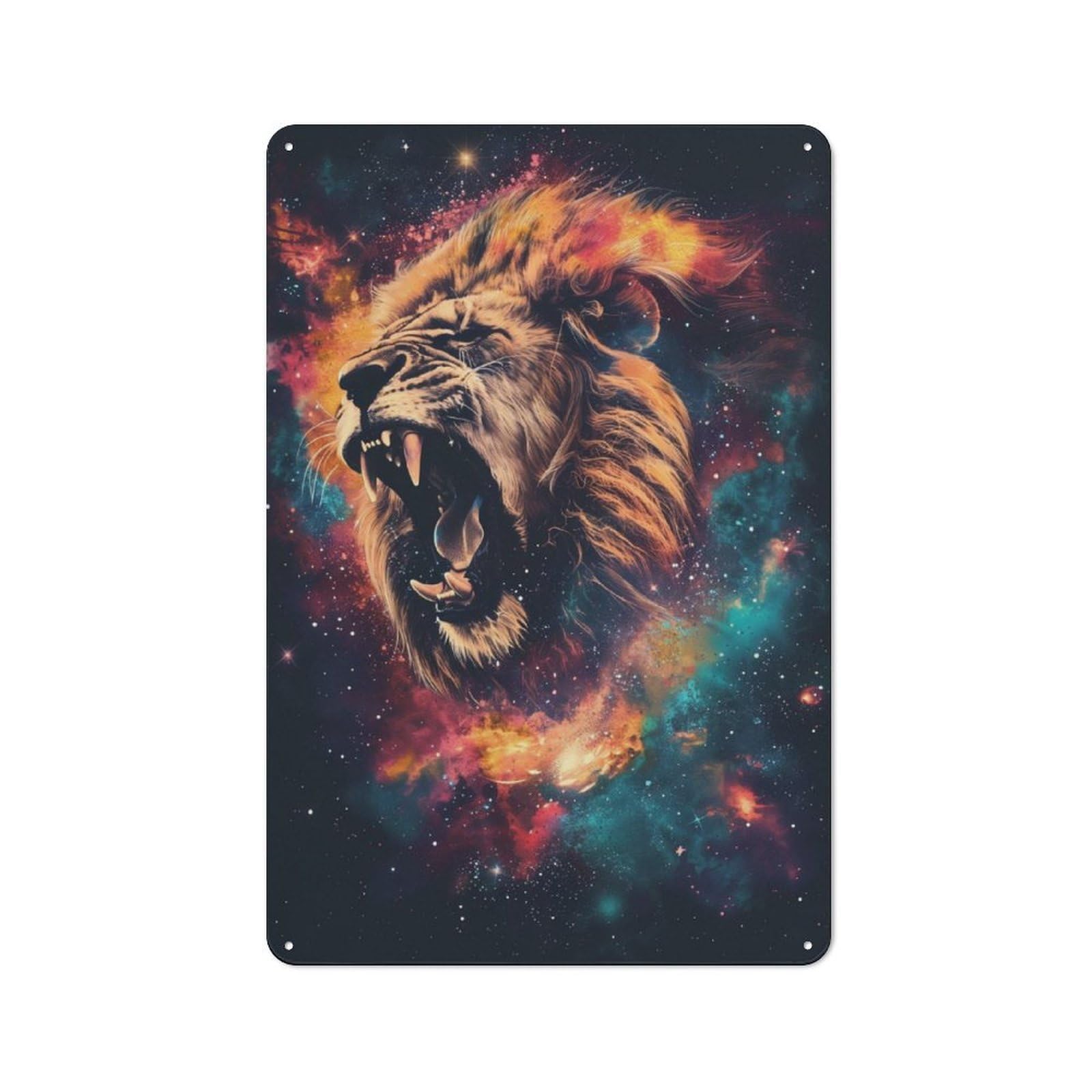Junmoney Cosmic Lion Roar Metal Sign 30X20cm With For Workshop Wall, Rustic Decor, For Garage, Workshop And Man Cave Decoration