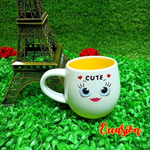 Image of Occasion White Emoji Smily Happy Ceramic Milk /Coffee /Tea /Juice Mug -250ML (Cute Emoji White Mug)