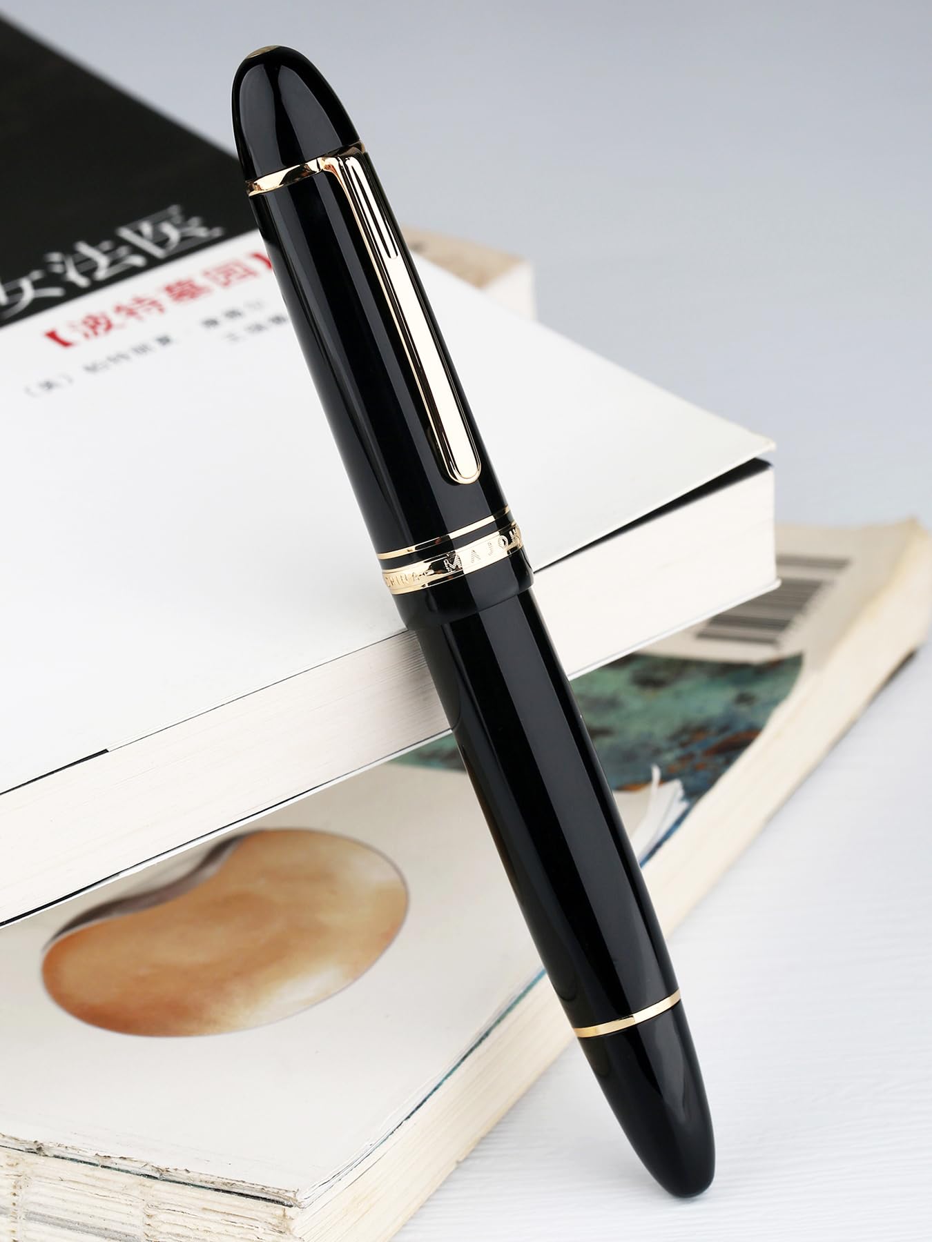 K14 万年筆 K14GCLOPEN IDEAL LETTER MEDJUN 2 erofa Majohn P141 Piston Fountain Pen NO.8 Fine Nib, Black Resin