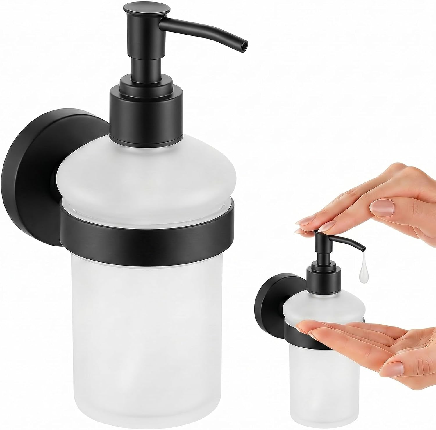 1 Pack Wall Mounted Soap Dispenser with Pump & Holder, Silver