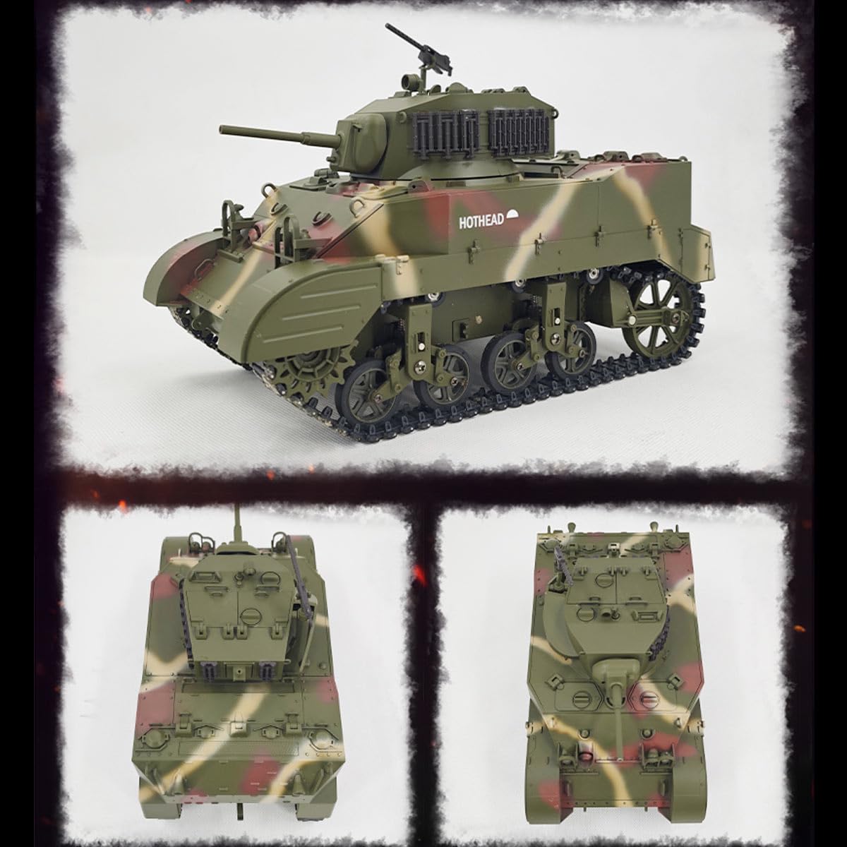 Czołg RC w skali 1/16, 2,4 G US M5A1 Stuart Light Main Battle Tank Model z funkcją dźwięku/świateł/dymu, wojskowy pojazd RC dla dorosłych