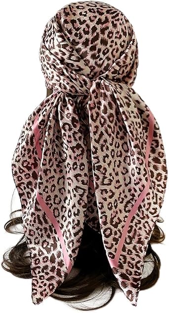 35 Inch Leopard Print Silk Hair Head Scarf for Women Satin Neck Scarf Wrap Large Lightweight Bandana