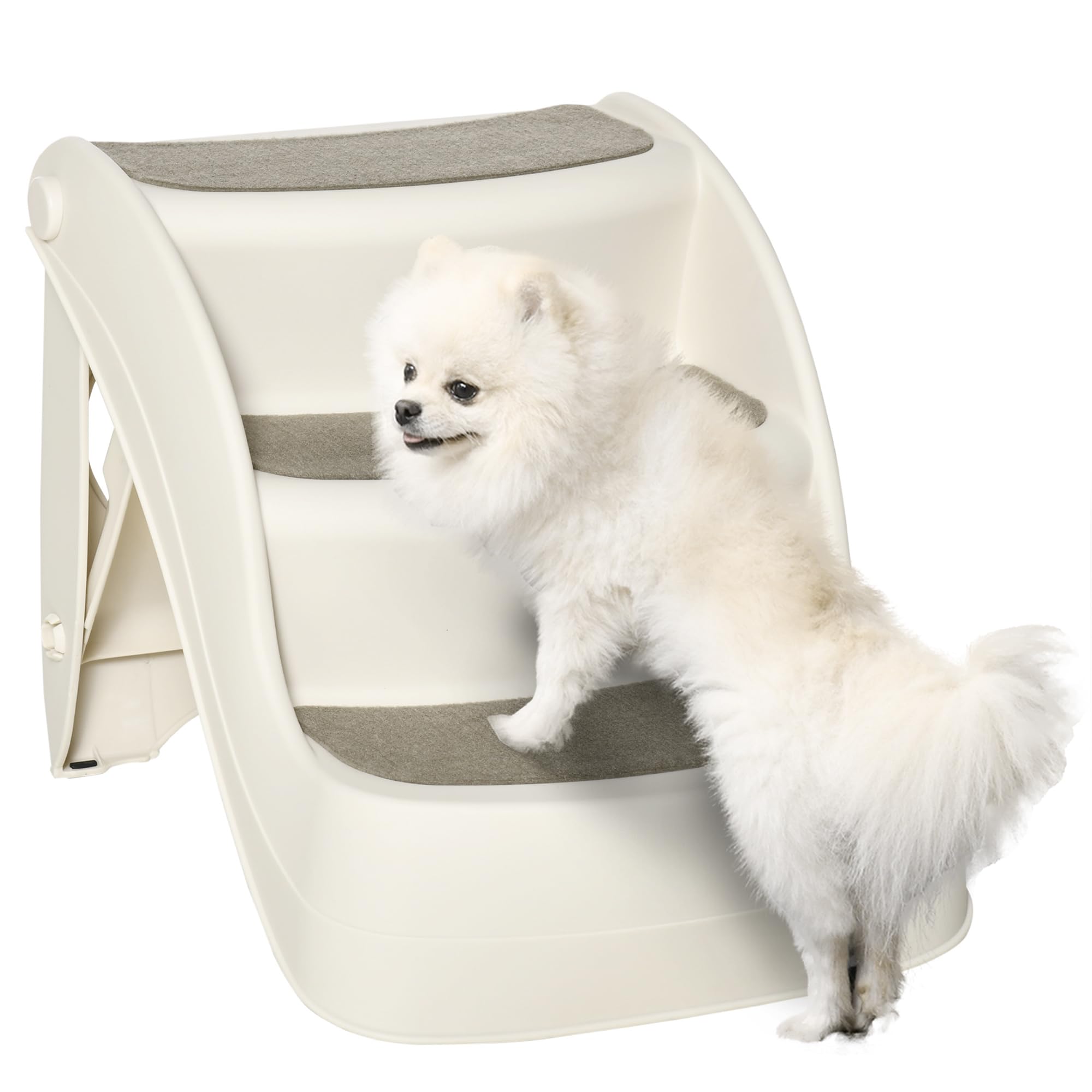 PawHut Foldable Pet Stairs 3 Steps with Non-slip Mats for Small Dogs, Cream