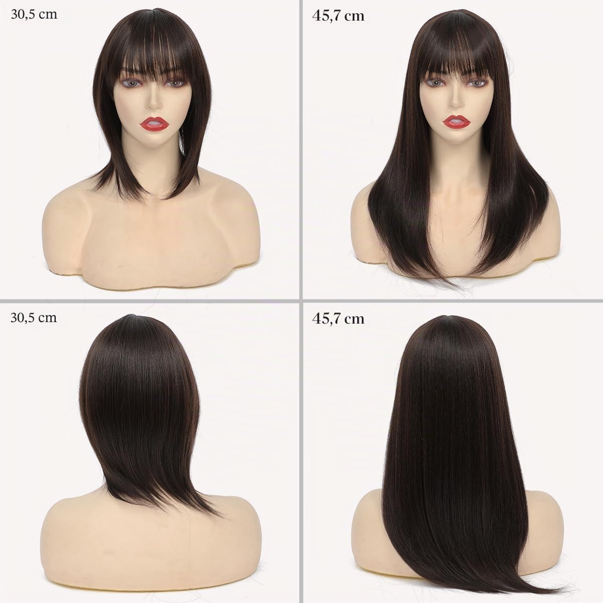 Topper de cabello para mujeres, piezas de cabello sintético de 45 cm, toupet con flequillo, peluca recta, piezas de cabello para cabello fino, marrón chocolate