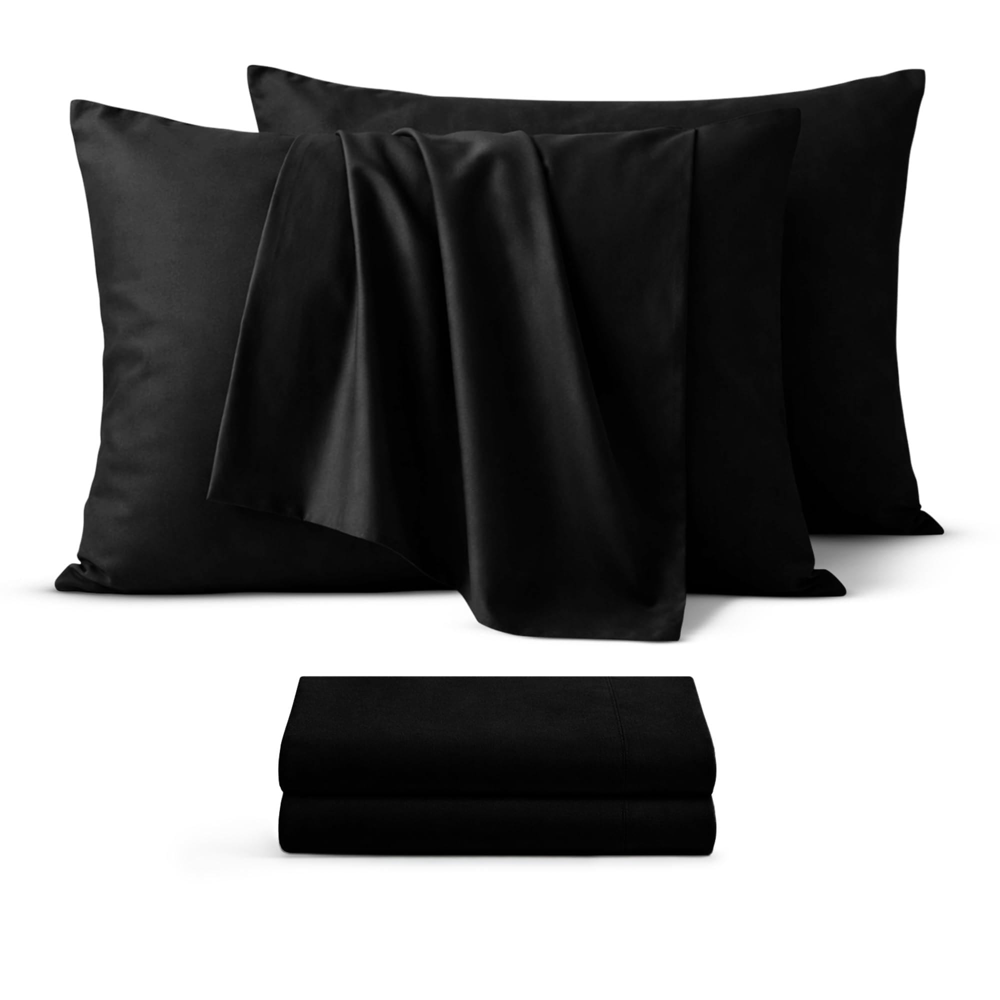 BEDIO Black Pillow Cases 2 Pack – Ultra Soft Brushed Microfiber Pillowcases Standard Size with Envelope Closure, Breathable, Wrinkle Free, Durable Set of Pillow Covers (50 x 75 Cm) — image 1