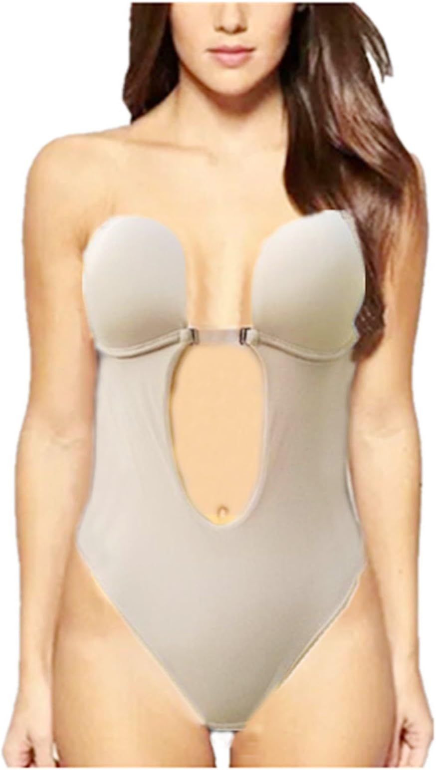 Leright Women's U Plunge Body Suit Backless Thong Bottom Bridal Shapewear