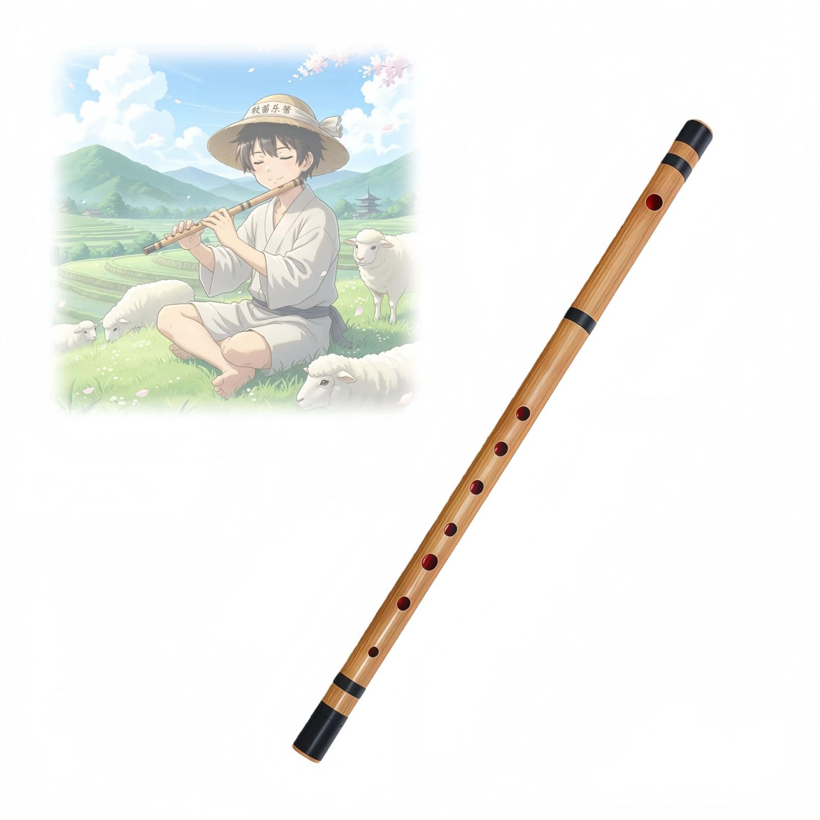 Starshine Bamboo Flute, Horizontal Whistle, Made of Bitter Bamboo, Six Tone / Seven Tone / Eight Tone Available, Portable, Japanese Musical Instrument, Handmade by Artisans, Red Lacquer Inside, For