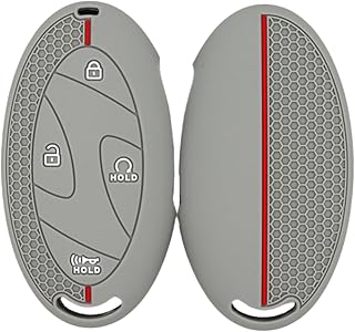 OTMIK Silicone Car Key Case Suitable for Hyundai Tucson NX4 Kona SX2 Ioniq 6 EV Grandeur GN7 Azera Elantra Sonata 5-7 Buttons Key Cover Accessories (Grey + Red Line)