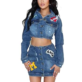★ノルディ★Women's Denim Cropped Trucker Track Skirt Set★ Amazon.com: YOUFE Women's 2 Piece Cropped Embroidered Jeans