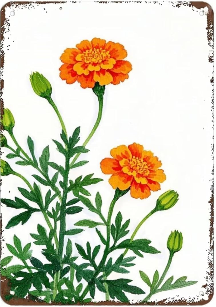 Marigold Retro Funny Novelty Art Backyard Sign Funny Wall Décor Tin Signs Poster Cafe Plaque 8 x 12 Inch