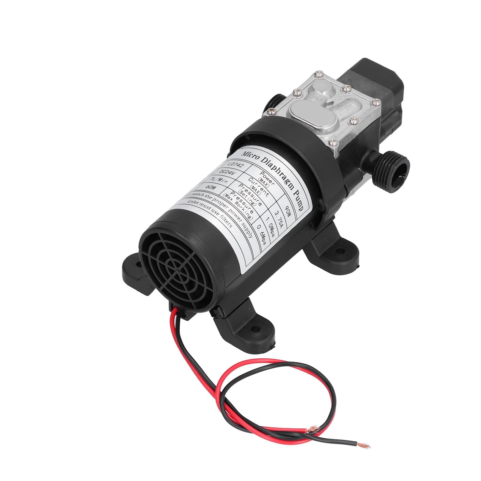 Ejoyous Pompa Elettrica a Membrana, Pompa Acqua Autoadescante DC24V, Plastica Tecnica e Lega di Alluminio, 100 W 7 L Minimo 60 M di Sollevamento, Filettatura Maschio G1 2 per Spruzzatura Pulizia
