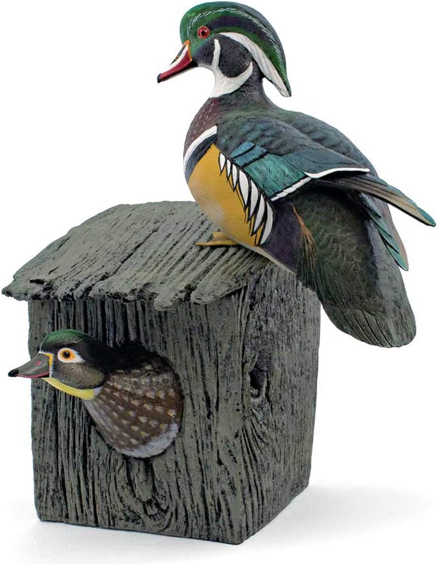BLACK FOREST DECOR Wood Ducks in Birdhouse Sculpture, 13" W x 8 1/2" D x 10 1/2" H
