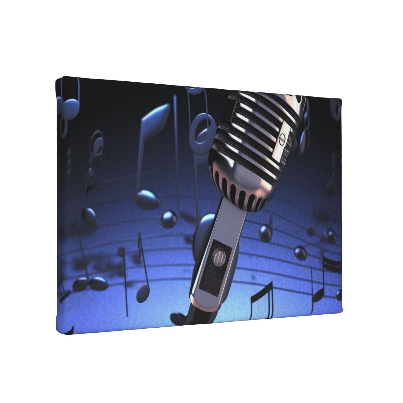 YKLJG Microphone with Music Notes Printed Wall Art Canvas Painting 30x20 CM Wooden Framed Picture Painting Artwork Prints for Bedroom Kitchen Home Office Decor