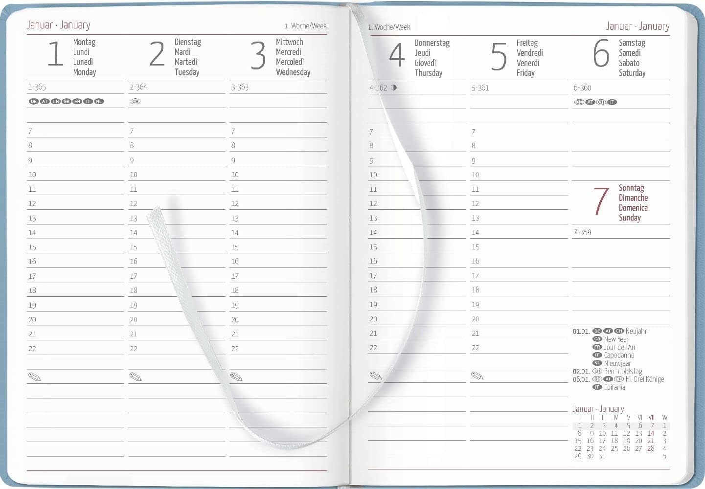 Ladytimer Grande Deluxe Sky 2024 - Taschen-Kalender A5 (15x21 cm) - Tucson Einband - mit Motivprägung - Weekly - 128 Seiten - Alpha Edition