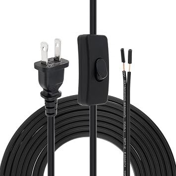 RTNLIT 6FT Black Lamp Cord with On/Off Button Switch and Polarized Plug
