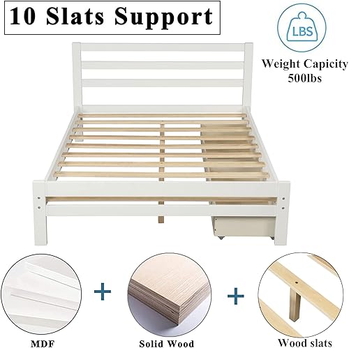 Miniatura 4 de CITYNIHGT Marco de cama matrimonial con cajones, plataforma de madera tamaño matrimonial con almacenamiento, marco de cama matrimonial para niños,