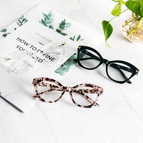 Miniatura 7 de DXYXYO Paquete de 3 lentes de lectura de ojo de gato, bloqueo de luz azul de 1.5 con bisagra de resorte, lector de computadora de gran tamaño para