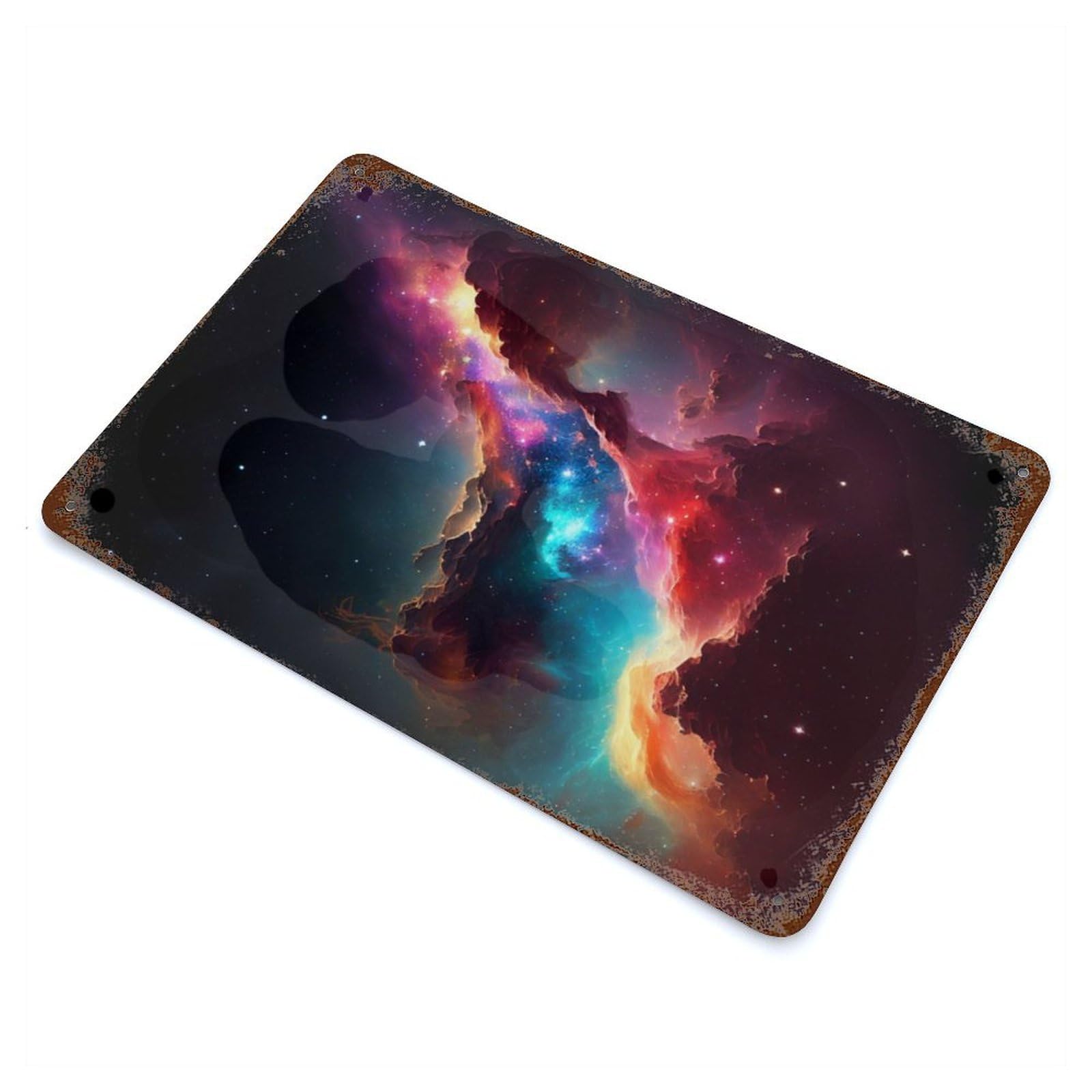 Rustic Tin Plaque with Stars + Nebulas Design 11.8"x7.9", for Cafe, Home Bar And Lounge Decor, Industrial Home Decor