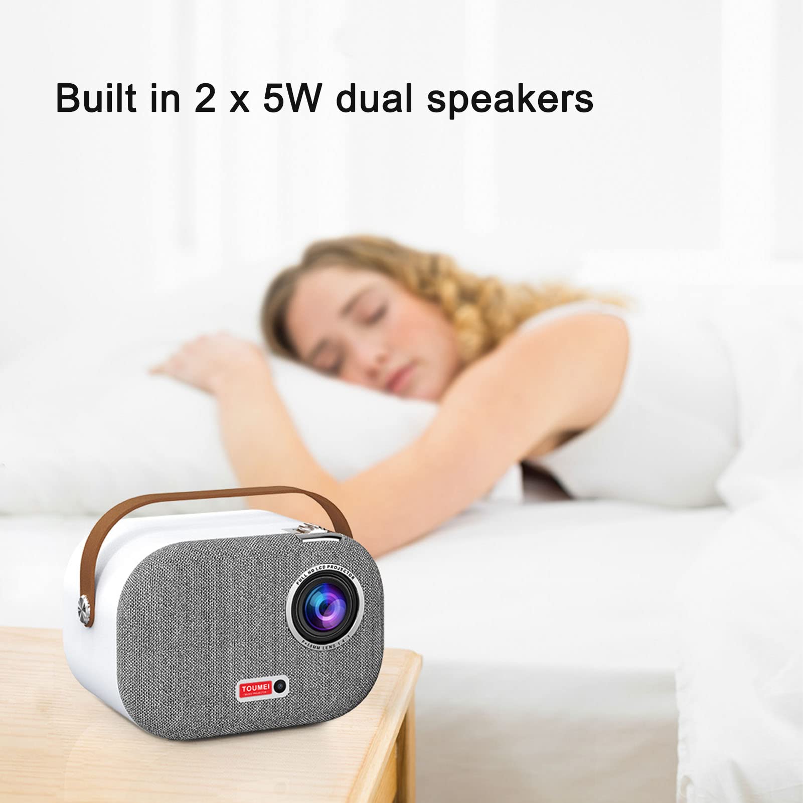 Proyector WiFi 5G/2.4G, 1920X1080P Full HD LED 300 ANSI LM 8000 Lux 4K Smart Home Movie Projector con Mandos A Distancia, Dos Altavoces Duales de 5 W para USB HDMI para Windows 100 A 240 V(UE)