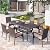 PHI VILLA 7 Pieces Expandable Cast Aluminum Outdoor Dining Set for 6, Extendable Metal Table with Umbrella Hole & Cushioned Wicker Chairs, Dining Furniture Set for Patio, Deck, Yard and Porch