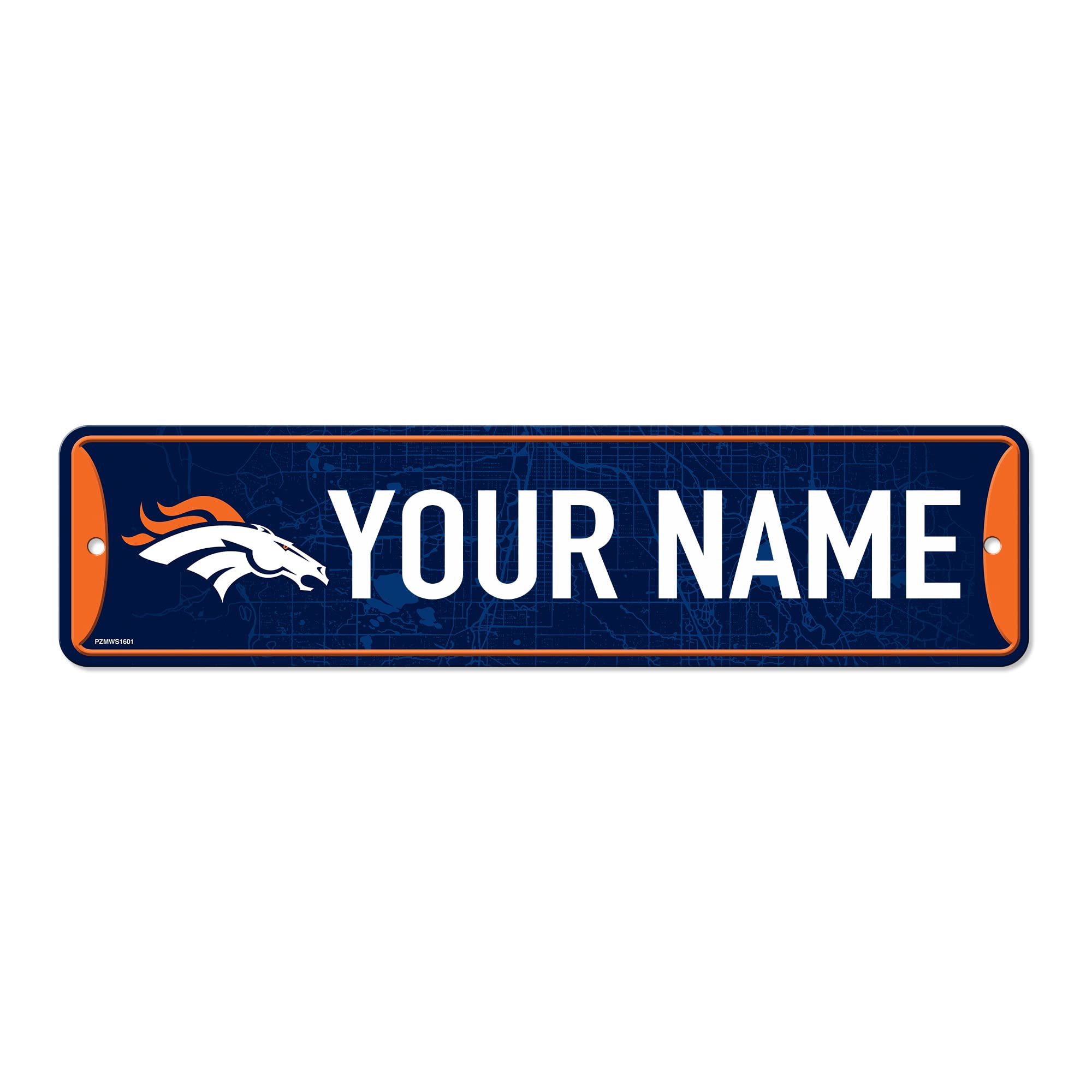Rico Industries NFL Football Denver Broncos Primary Personalized Metal Street Sign 4" x 15" Home Décor - Bedroom - Office - Man Cave