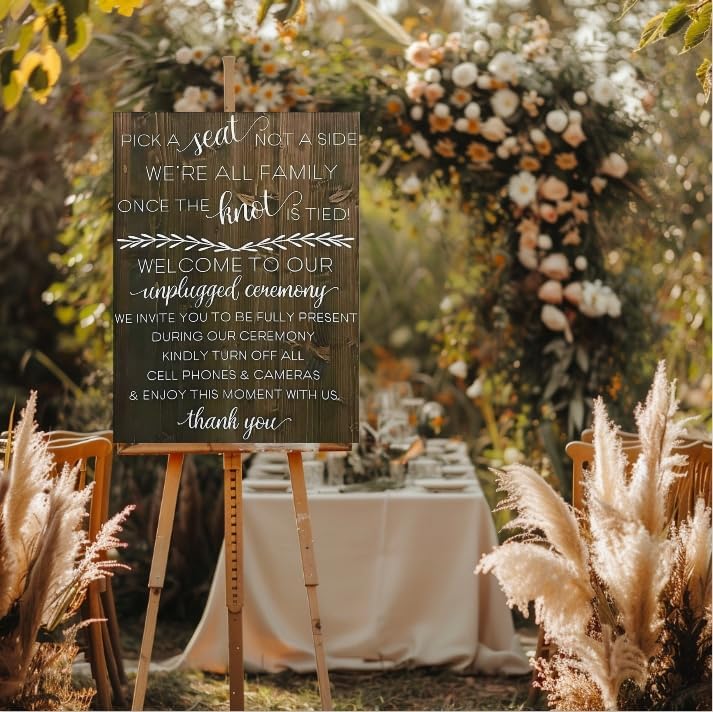 Wedding Sign Rustic Pick A Seat & Unplugged Wooden Vertical Sign for Wedding Ceremony & Reception Decor Seating Plan & Directional Decorations, Engagement & Anniversary Sign - 18x24in